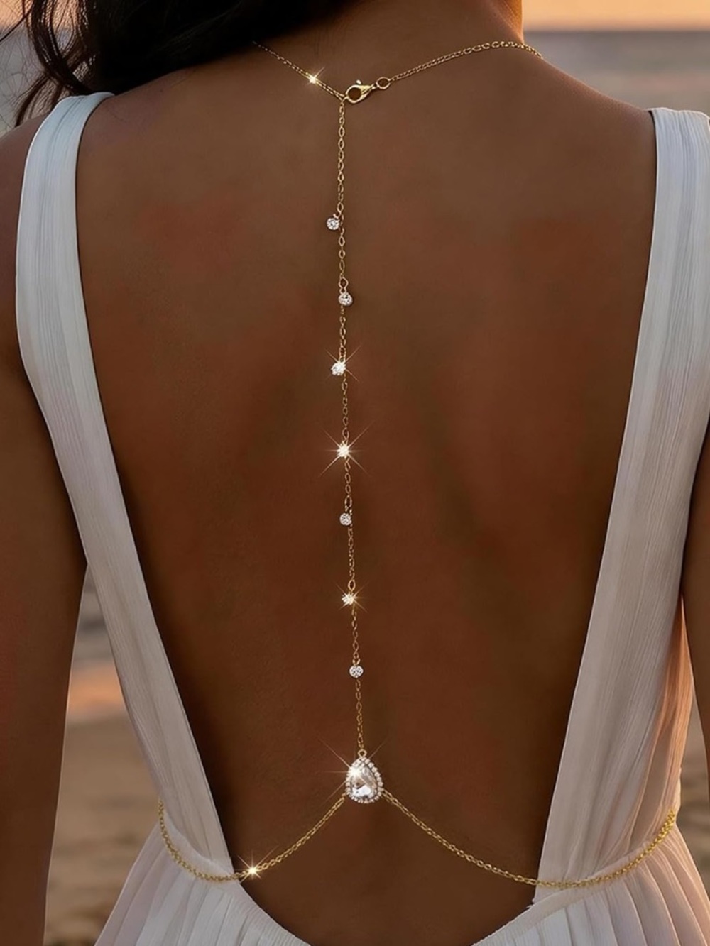 Gold Back-Drop Chain with Crystal Accents - Picture 4 of 10